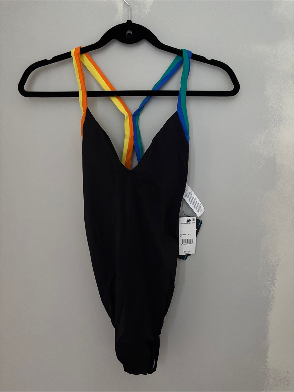 Ralph Lauren Black One-Piece Swimsuit with Rainbow Straps